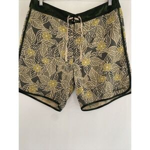 Patagonia Mens Green Print Wavefarer Drawstring Board Shorts Swim Trunks 38 L/XL